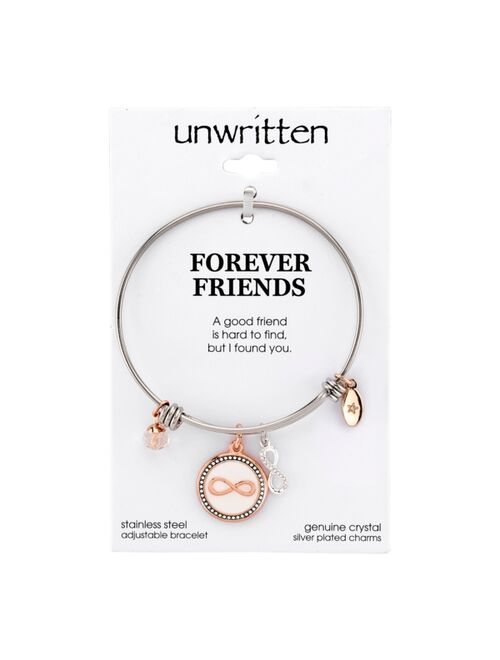 UNWRITTEN "Forever Friends" Infinity Bangle Bracelet in Stainless Steel & Rose Gold-Tone with Silver Plated Charms