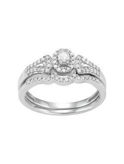 10k White Gold 1/4 Carat T.W. Diamond Halo Engagement Ring Set