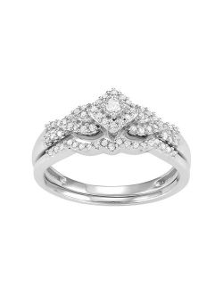 10k White Gold 1/4 Carat T.W. Diamond Tiered Halo Engagement Ring Set