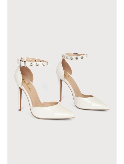 Lulus Lugaria White Patent Ankle Strap Pointed-Toe Pumps