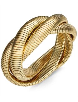 Gold-Tone Herringbone Chain Twisted Bangle Bracelet