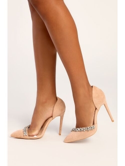 Kastra Light Blue Satin Rhinestone Pointed-Toe Pumps