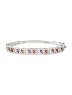 Sterling Silver Gemstone & Lab-Created White Sapphire Bangle Bracelet