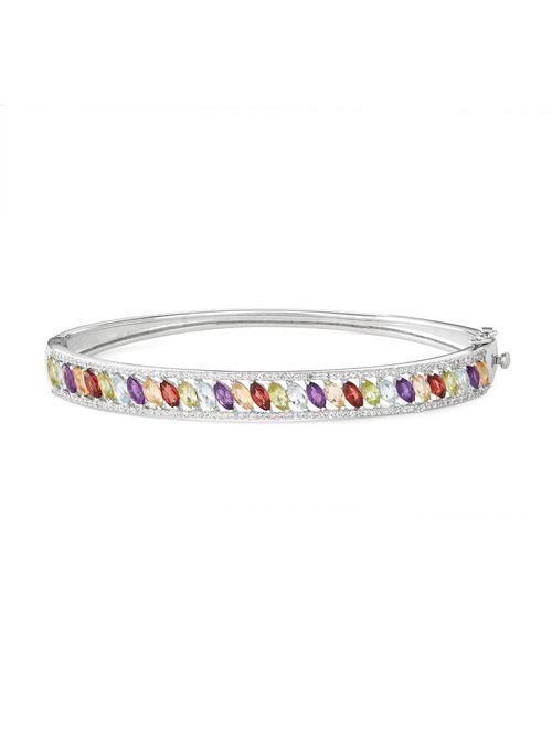 Sterling Silver Gemstone & Lab-Created White Sapphire Bangle Bracelet
