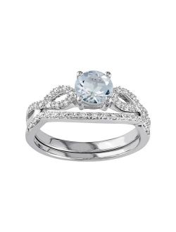 Stella Grace 10k White Gold Aquamarine & 1/6 Carat T.W. Diamond Engagement Ring Set