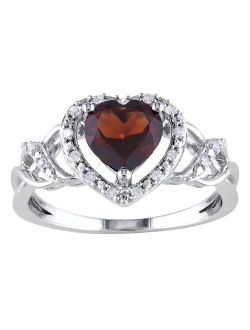 Stella Grace Sterling Silver Garnet & 1/10 Carat T.W. Diamond Open Heart Crossover Ring