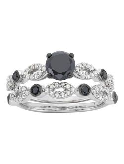 Sterling Silver 1 1/2 Carat T.W. Black & White Diamond Engagement Ring Set