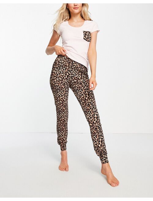Lipsy T-shirt and bottom pajama set in animal print