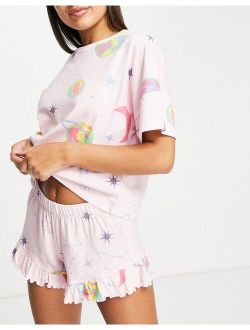 space tee & frill short pajama set in pink