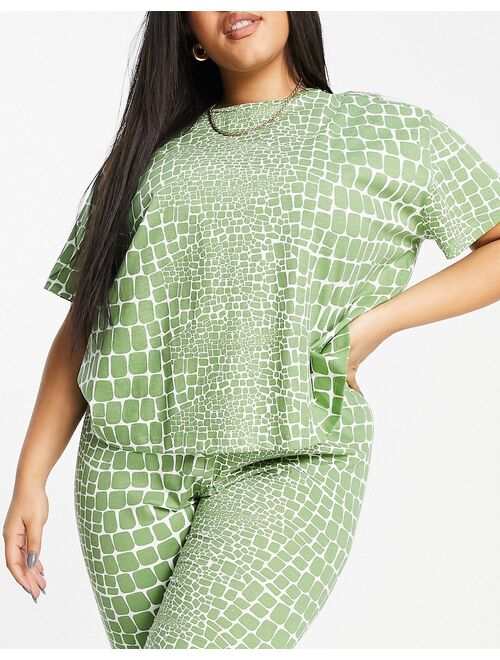 ASOS DESIGN Curve croc print tee & legging pajama set in green