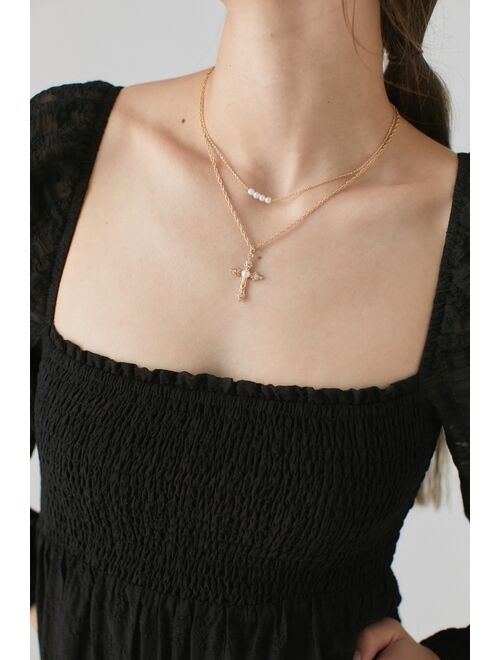 Urban outfitters Pearl Cross Layer Necklace