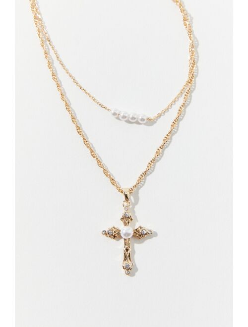 Urban outfitters Pearl Cross Layer Necklace