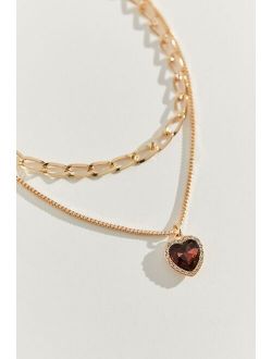 Rhinestone Heart Pendant Layer Necklace