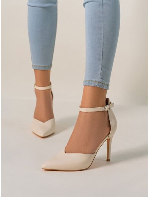 Shein Point Toe Stiletto Heeled Ankle Strap Pumps