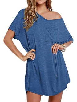Womens Tshirt Nightgown Cotton V Neck Sleepshirts Comfy Casual Cover Ups for Women