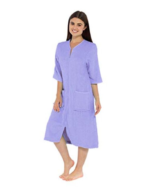 Generic Ladies / Womens 100% Cotton Terry Towelling Zip Front Dressing Gown / Bathrobe / Housecoat
