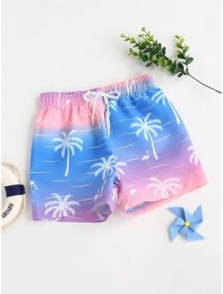 Boys Tropical Print Drawstring Waist Beach Shorts