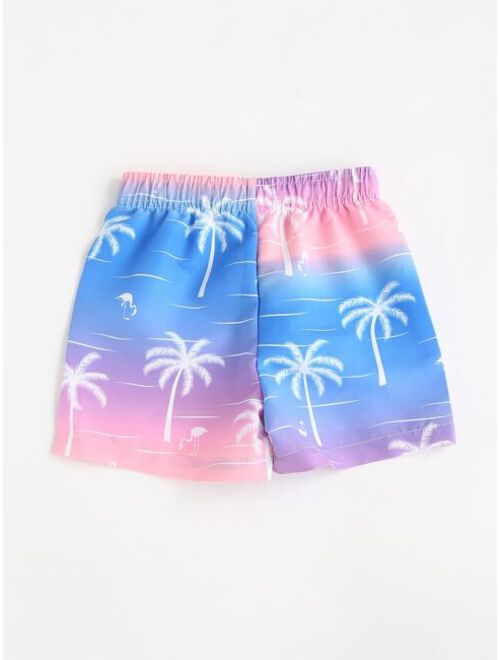 Shein Boys Tropical Print Drawstring Waist Beach Shorts