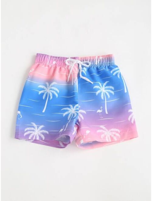 Shein Boys Tropical Print Drawstring Waist Beach Shorts