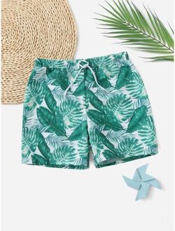 Boys Tropical Print Drawstring Swim Shorts