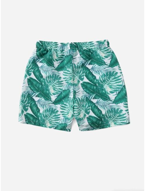 Shein Boys Tropical Print Drawstring Swim Shorts