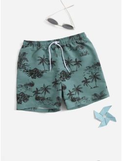Boys Palm Tree Print Swim Shorts
