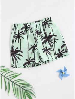 Boys Tropical Print Drawstring Swim Shorts