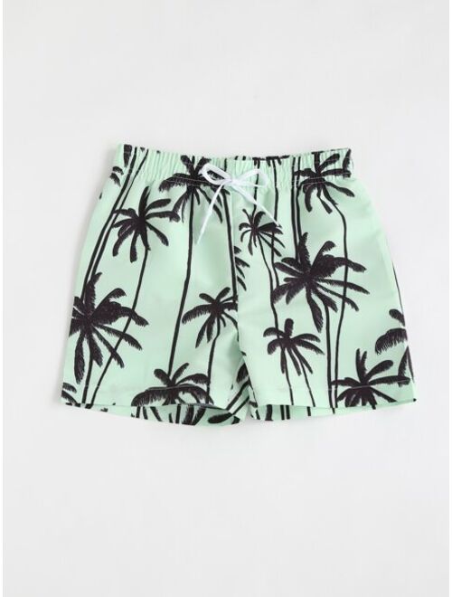 Shein Boys Tropical Print Drawstring Swim Shorts