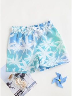 Boys Palm Tree Print Knot Front Swim Shorts