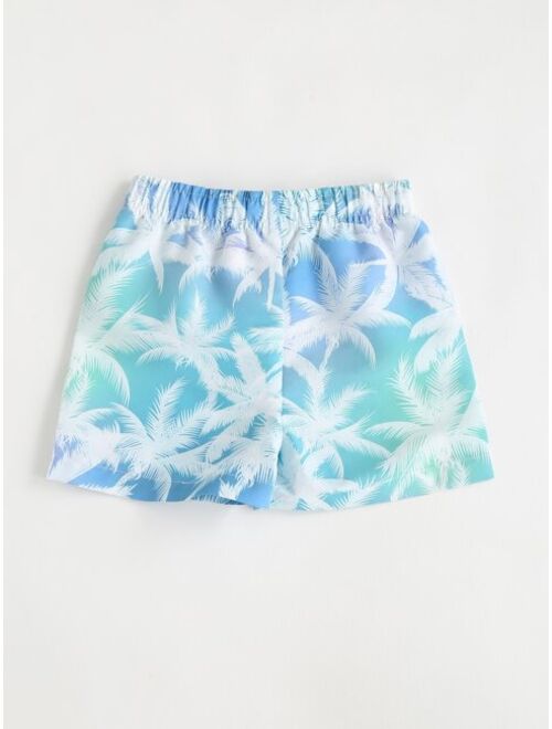 Shein Boys Palm Tree Print Knot Front Swim Shorts