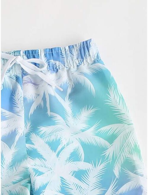 Shein Boys Palm Tree Print Knot Front Swim Shorts