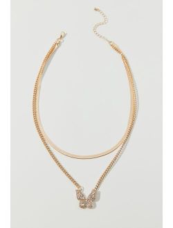 Rhinestone Butterfly Layer Necklace