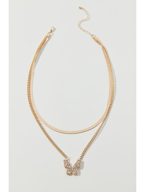 Urban outfitters Rhinestone Butterfly Layer Necklace