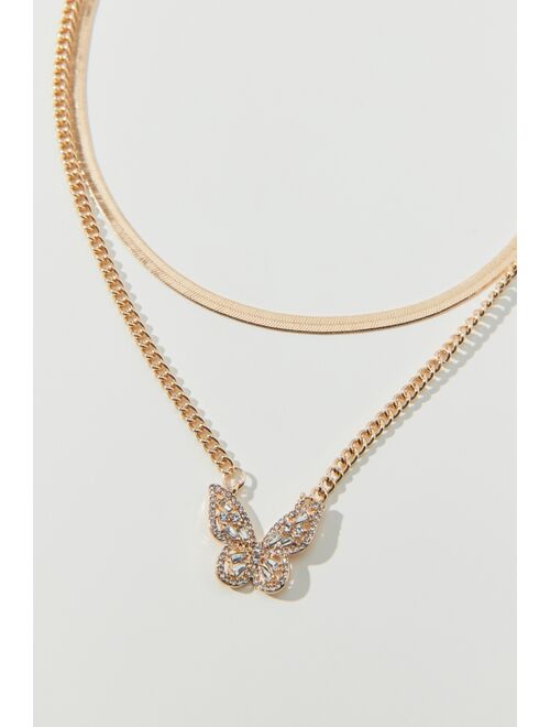 Urban outfitters Rhinestone Butterfly Layer Necklace