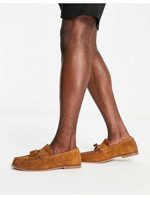 Schuh rich tassel loafers in tan suede