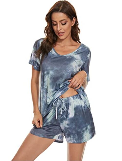 Fuezosst Pajamas Set for Women Soft Short Sleeves Loungewear 2 piece Pjs with Pockets