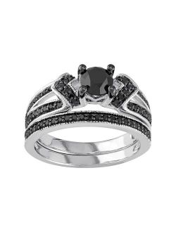 Sterling Silver 1 1/8 Carat T.W. Black Diamond Engagement Ring Set