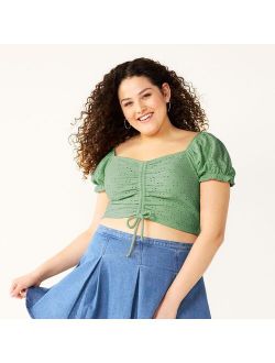 Juniors' Plus Size SO Cinched Front Puff Sleeve Top
