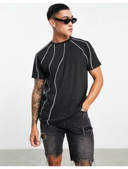 rib t-shirt in black with white contrast stitching