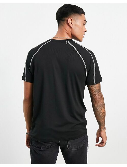 ASOS DESIGN rib t-shirt in black with white contrast stitching