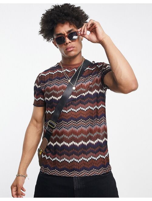 ASOS DESIGN t-shirt in brown and navy texture