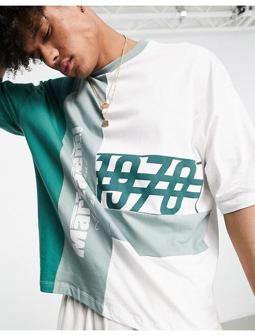 ASOS DESIGN oversized t-shirt in green color block with print
