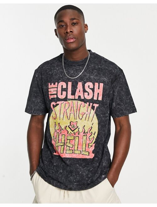 Topman oversized fit t-shirt with The Clash print in washed black