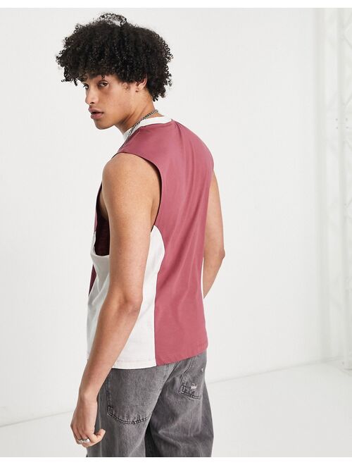ASOS DESIGN relaxed tank top in soft red with off white color block panels