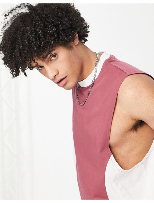 ASOS DESIGN relaxed tank top in soft red with off white color block panels