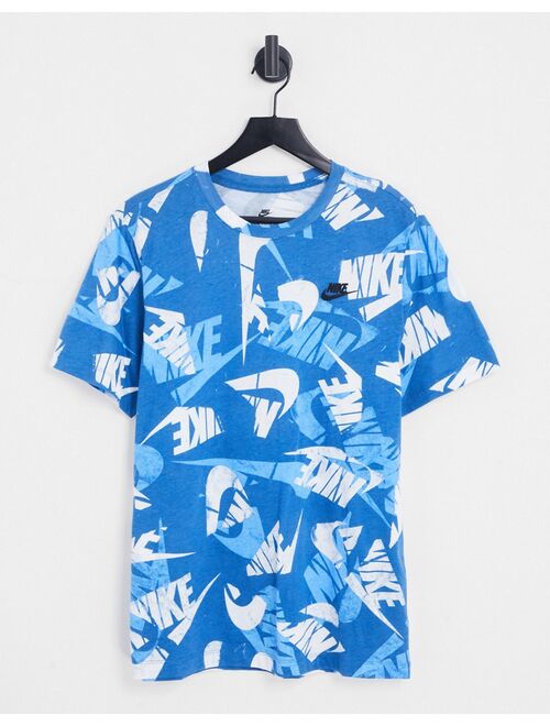 Nike Club all over logo print t-shirt in blue