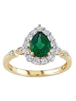 Stella Grace 10k Gold Lab-Created Emerald & Lab-Created White Topaz Teardrop Halo Ring