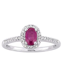 Stella Grace 10k White Gold Ruby & 1/8 Carat T.W Diamond Halo Engagement Ring