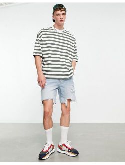 oversized stripe t-shirt in green and white