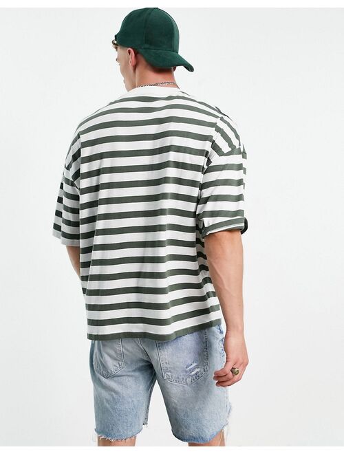ASOS DESIGN oversized stripe t-shirt in green and white